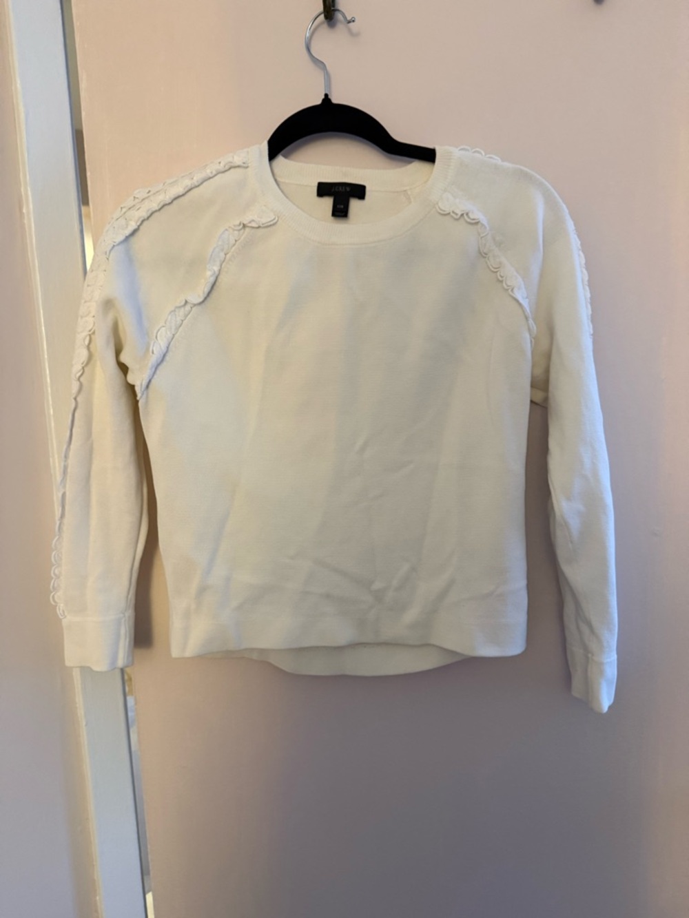J. Crew Ivory Lace-Trim Crewneck Sweater